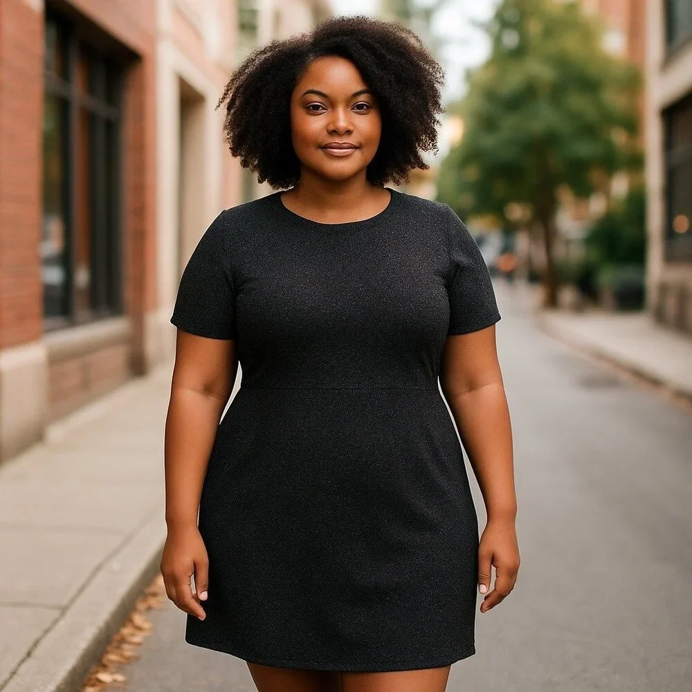 Simply Styled Black Speckled Short Sleeve Dress Size XLP Career Capsule Academia - Picture 1 of 5